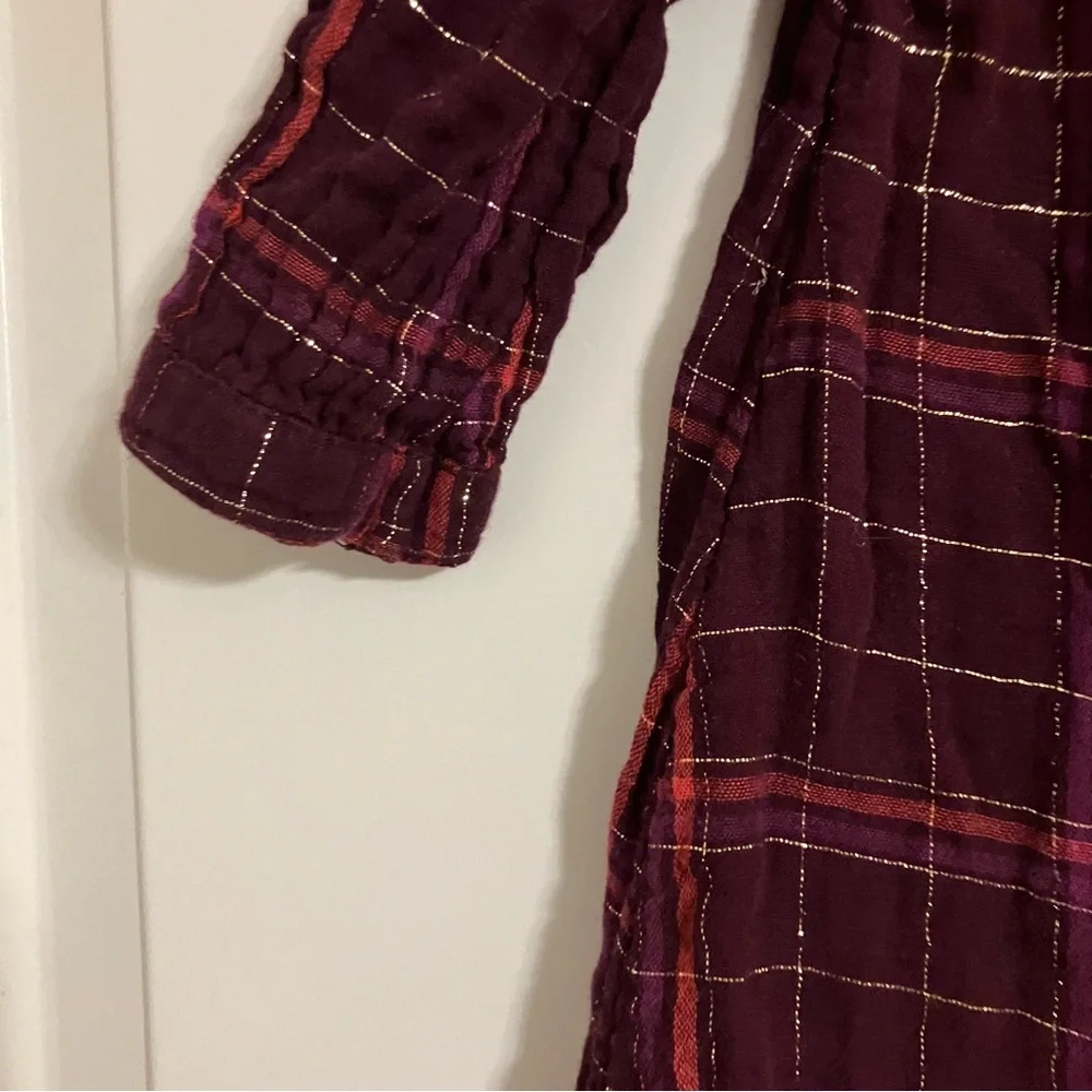 Old‎ Navy Girl’s Sz 4T Burgundy & Gold Metallic-Plaid Swing Dress 3/4 Sleeves
